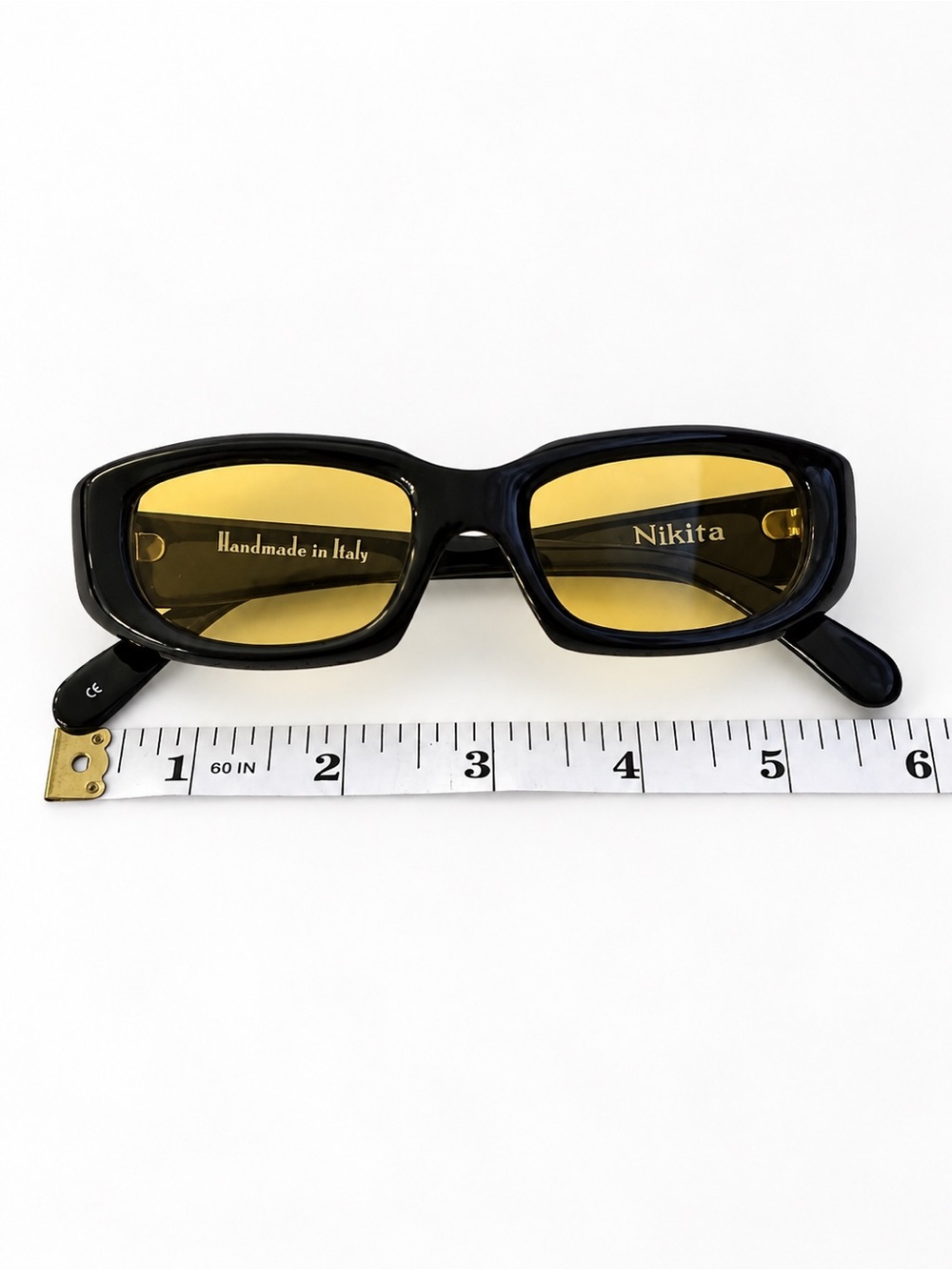 Vintage Spy Optic Nikita Sunglasses Yellow Lens Black Frame Handmade in Italy Y2 - Picture 2 of 5
